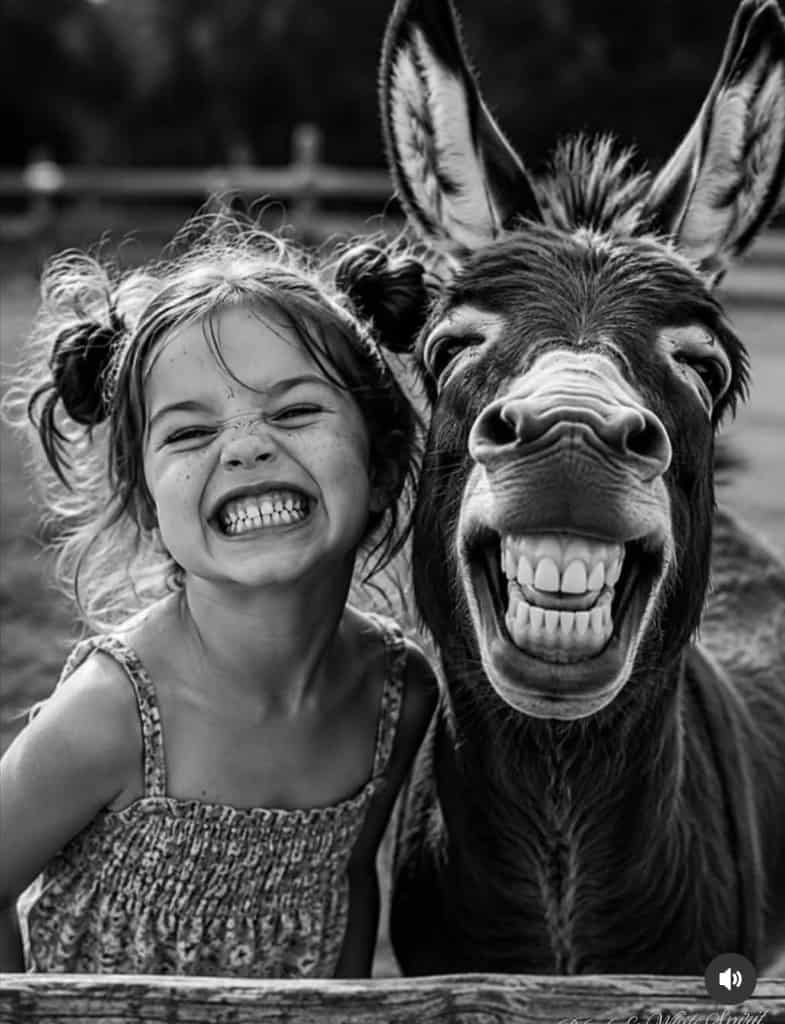 Visual Hook: The infectious joy of a wide-grinning child and a similarly expressive don...