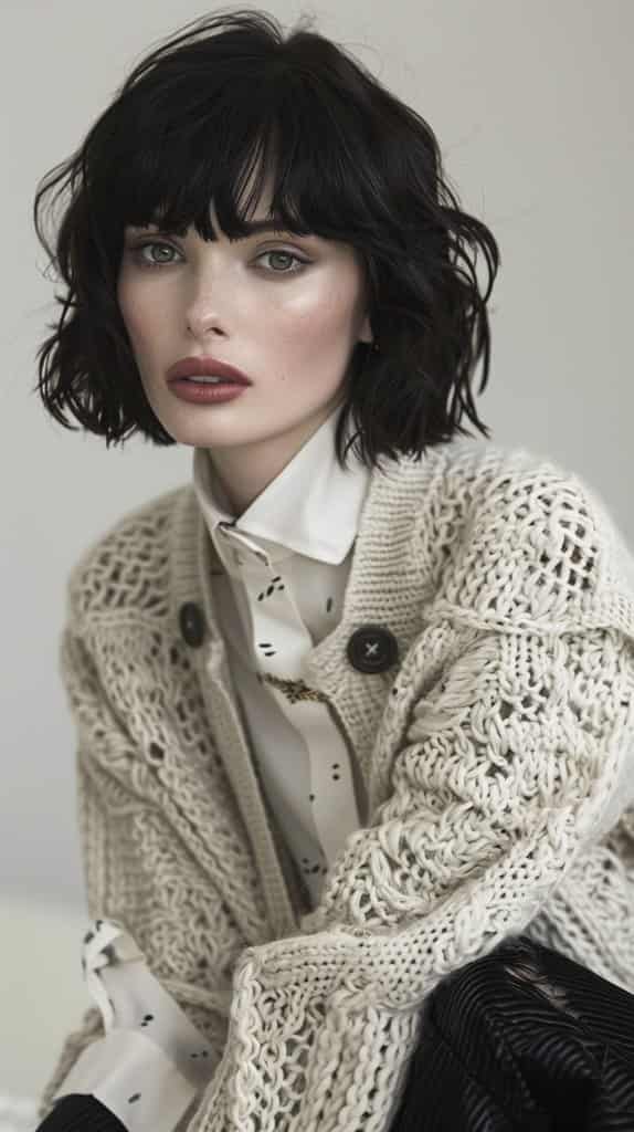 Visual Hook: The striking contrast between the intricate, cozy knitwear texture and the...