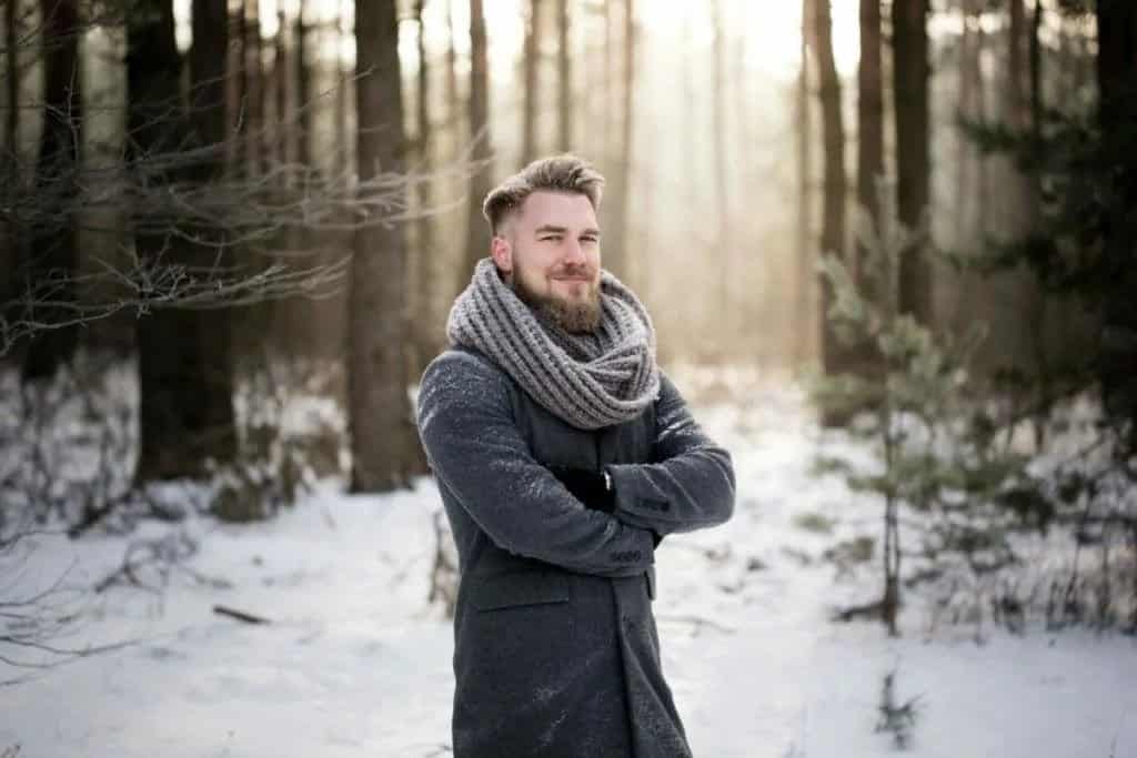 Visual Hook: A warm, inviting winter portrait in a sun-dappled snowy forest. Scene: Суб...