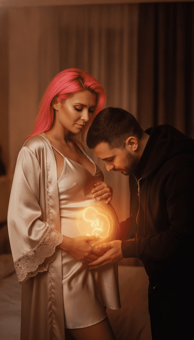 Visual Hook: Эмоциональное изображение беременной женщины и мужчины, нежно взаимодейств...